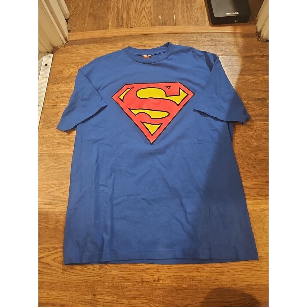 VTG Y2K Warner Bros SUPERMAN Classic Logo Blue Tee Shirt Mens XL DC Comics